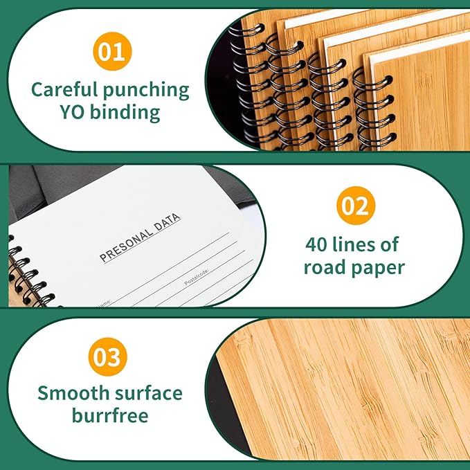 4 Packs Lined Bamboo Notebook Journals, Wooden Notebooks 80 Pages, 5" * 7" Hardcover Notebook College Thick Paper Notebook, Journaling Notebook for Work Women Men School