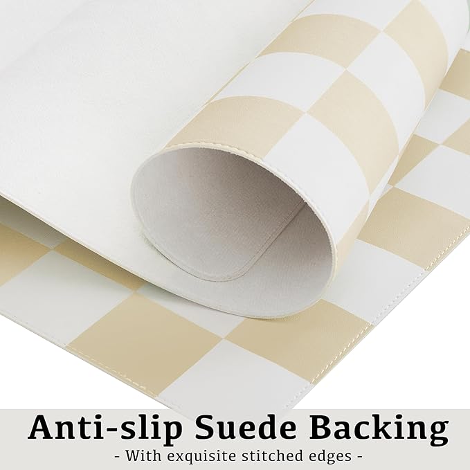 Checkered Desk Mat, 31.5" x 15.7" Large Cute Beige Sand Aesthetic Retro Accessories, PU Leather Computer Laptop Desk Mat Mouse Keyboard Pad, Desk Writing Makeup Mat for Vanity/Work/Home Decor