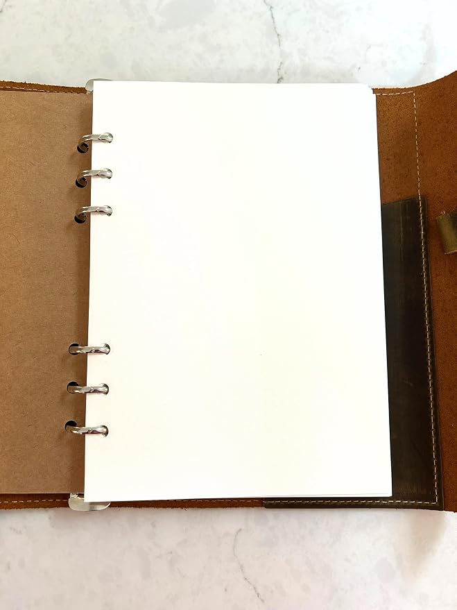 Wanderings A5 6-Ring Binder Planner Inserts - 8.3 x 5.6" - Thick Cream Color Blank Loose Leaf A5 Paper Refills Compatible with Filofax 6 Hole 100 Sheets 200 Blank Pages