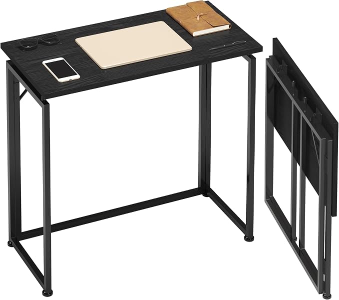32" Wide Folding Desk for Small Spaces, Compact Folding Table for Bedroom, Apartment, Study or Dorm Ideal for Living Room TV Dinners, Side Table Use, Laptop Desk, No Assembly Required, Black
