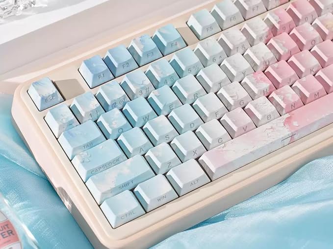 Pink Side-Printed Keycaps Set - 128 Keys Cherry Profile PBT Material 5-Sided Dye-Sublimation for 60%/65%/75%/100% Mechanical Keyboard