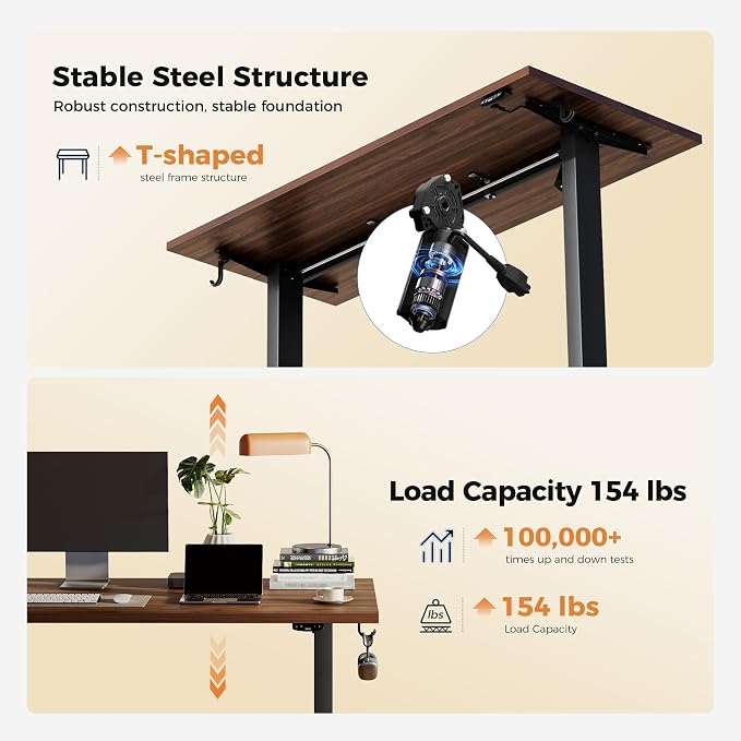 Agilestic Electric Standing Desk, 48 x 24 Inches Height Adjustable Desk, Sit Stand up Desk for Work Office Home, Splice Board, Dark Walnut
