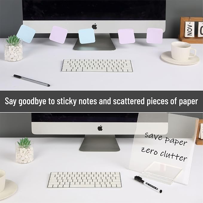 Mr. Pen- Clear Acrylic Dry Erase Board with Stand, 10x10 Inches | Reusable Desk Whiteboard with 3 Markers, Portable Dry Erase Board for Notes and Reminders, Desk Whiteboard for Office