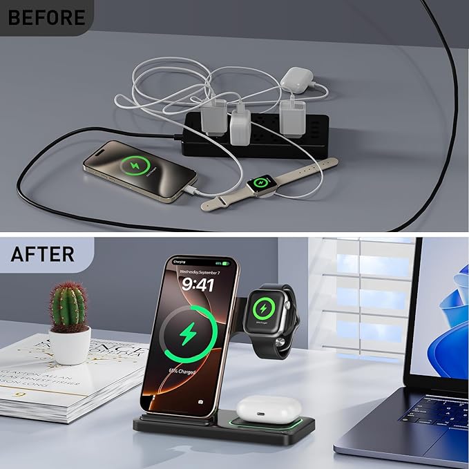 2026 Traveling Portable Wireless Fast Charger for Apple & Android Charging Station,3 in 1 Charging for iPhone 17 16 15 14 13 12 11,Apple Watch & Air pods 4 3 2 Pro,Samsung Galaxy-Gifts for Family