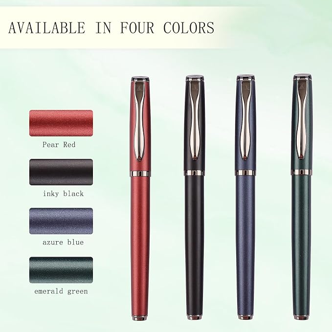 Liquid Ink Rollerball Pen,Luxury Nice Metal pen Smooth writing stylish design effortless writing,fancy pens with gift case for Men & Women with 2 Refills-pear red