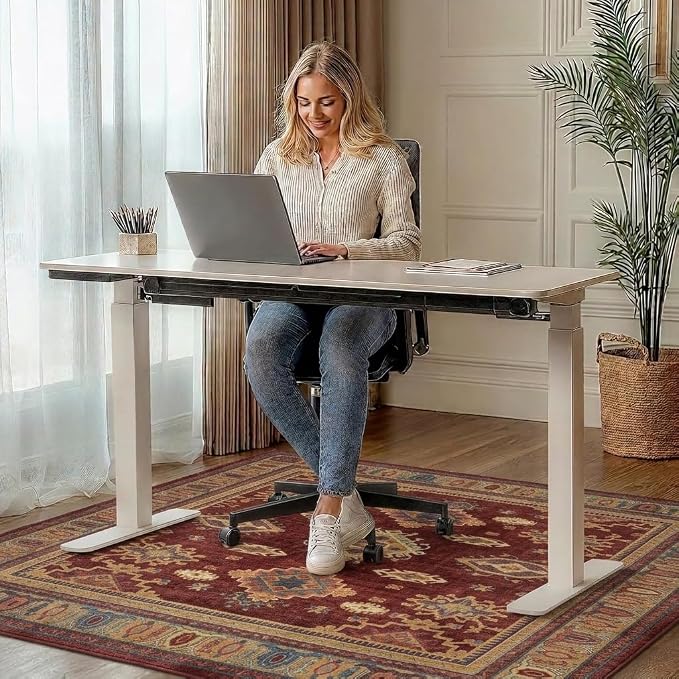 36"x60" Office Chair Mat for Hardwood Tile Floor, Under Desk Carpet Protector for Rolling Computer Chair Mat, Machine Washable Area Rug, Anti-Slip 1/5" Thick Low Pile Thin Vinyl Floor Mat, Crimson