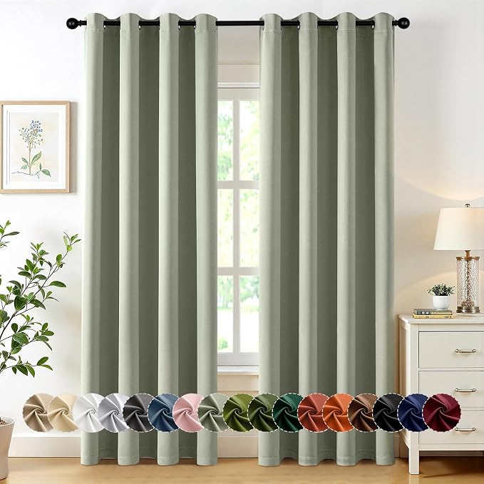 MIULEE Blackout Curtains for Bedroom Living Room 2 Panels, Thermal Insulated Room Darkening Drapes Grommet Noise Reducing Light Blocking Window Treatments 84 Inches Long 50x84 Inch Sage Green