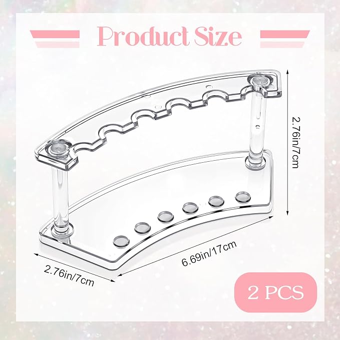 Kifmurase 2Pcs Clear Plastic Pen Holder Stand Display Rack, 6-Slot Pen Display Stands, Acrylic Pencil Holders Eyebrow Pens Stand Makeup Brush Rack Organizer for Home Office Store Desk School Supplies
