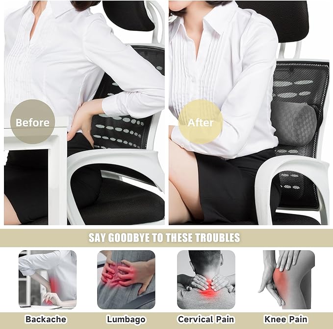 Coeyese Lumbar Roll Pillow for Lower Back Support, Light Grey, 15*4.3'' | Removable Pillowcase, Upgraded Adjustable Strap, Suitable for Office, Chair, Car, Seat Pain Relief & Improving Posture