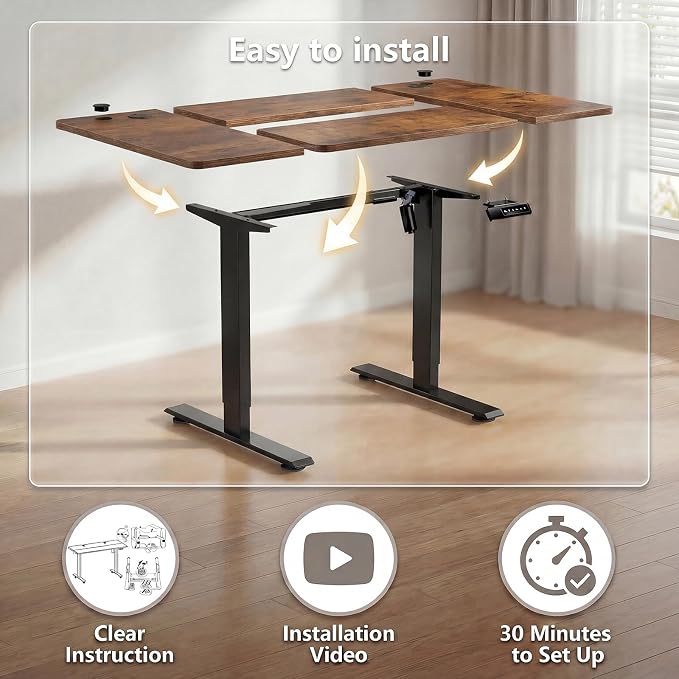 Electric Standing Desk 71 x 28 Inches Adjustable Height Sit Stand Up Desk for Home Office Computer Desk Memory Preset with Wheels, Brown