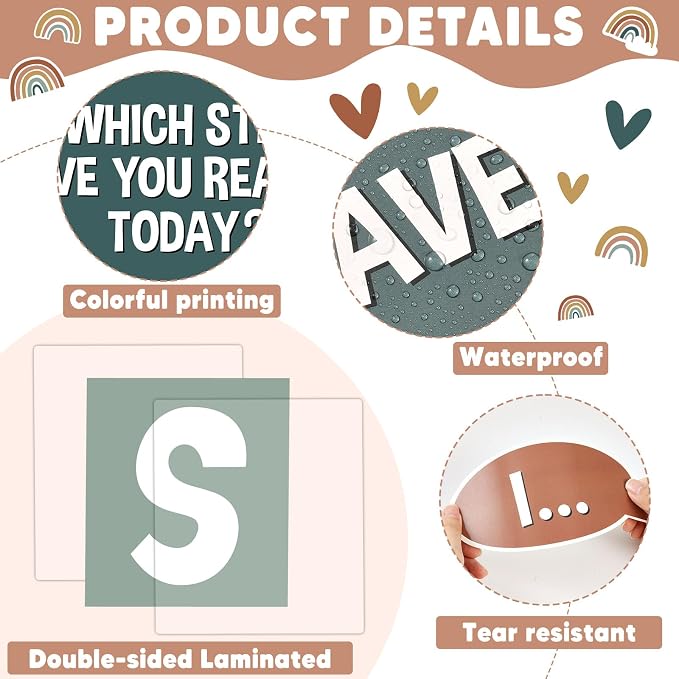 Motivational Bulletin Board Decorations Set Back to School Positive Classroom Decor Steps of Success Paper Cutouts Educational Sayings Accents for School Door Wall Chalkboard Decor Supplies (Boho)