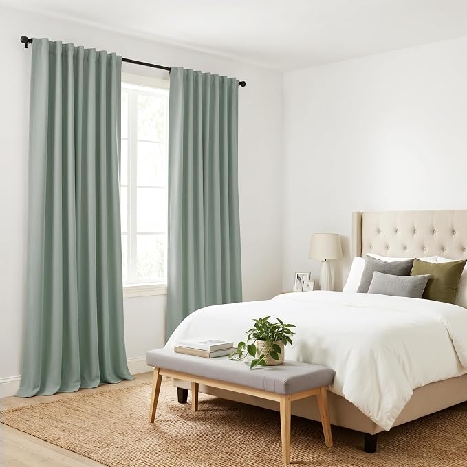 PONY DANCE Extra Long Blackout Curtains 108 inches Long for Bedroom, 9 FT Rod Pocket Back Tab Room Darkening Noise Reducing Drapes for Living Room Windows, W 52 x L 108 inch, Sage Green, 2 Panels