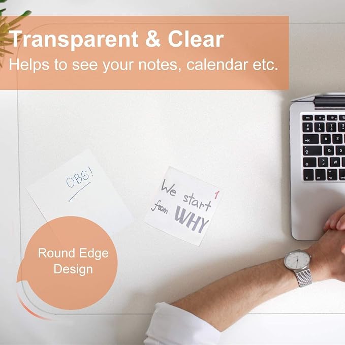 NATRKE Clear Desk Mat Pad, 27.6"x15.7" Large Transparent Computer Desk Mat Plastic Desktop Protector, PVC Writing Pad with Round Edge, Waterproof Wipeable Non-Slip Table Protector for Home Office