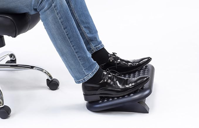 Mount-It Foot Rest Under Desk, 18 x 13 in Adjustable Ergonomic Footrest | 3 Tilt Angles Up to 30 Degrees, Non Slip Foot Stool at Work, Massage Surface, Durable Plastic, Home or Office, Black