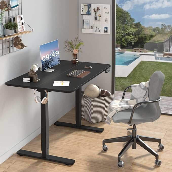 Furmax Electric Height Adjustable Standing Desk Large 40 x 24 Inches Sit Stand up Desk Home Office Computer Desk Memory Preset with T-Shaped Metal Bracket, Black