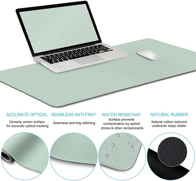 LIMKRIAN Sage Green Mouse Pad Set, Complete XXL Desk Mat with Ergonomic Keyboard Support & Coaster, Featuring Mouse Pad with Gel Wrist Rest for Pain Relief, Home Office Gaming Accessories Gift