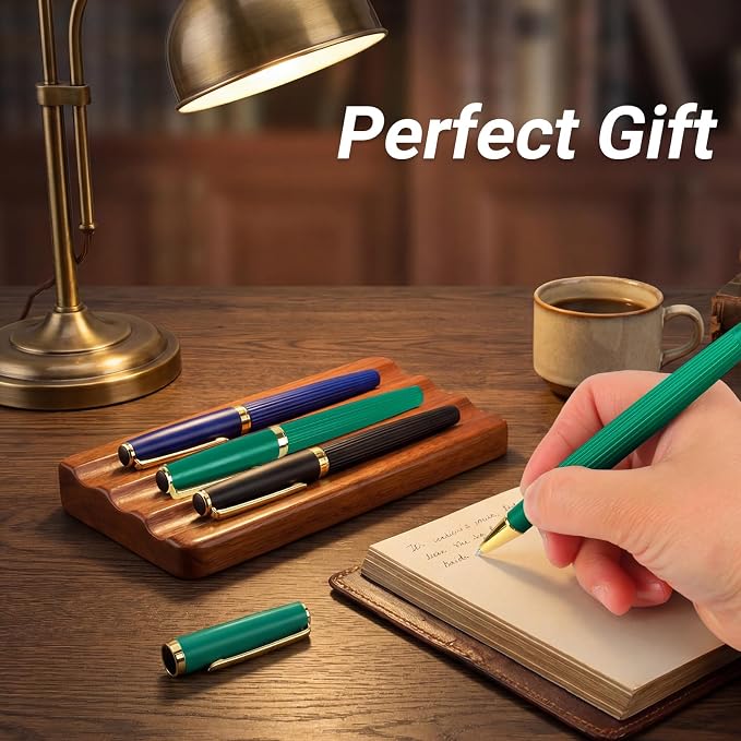 Rollerball Pen Smooth Writing Ballpoint Pens Gift Set, Metal Body with 2 Schmidt Refills, Journal Notebook Pen for Women Men Business signature Office School (Green)