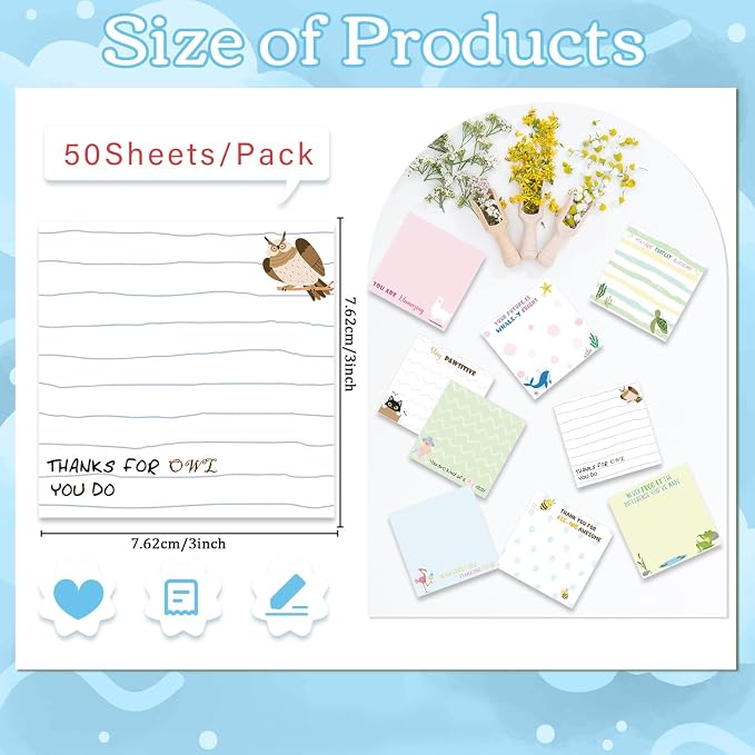 Inspirational Sticky Notes Gifts, 9 Pack Positive Fun Notepads 3x3 Inches, Funny Positive Self-Adhesive Memo Pads, Motivational Office Study Supplies Gift Rewards(450 Sheets)