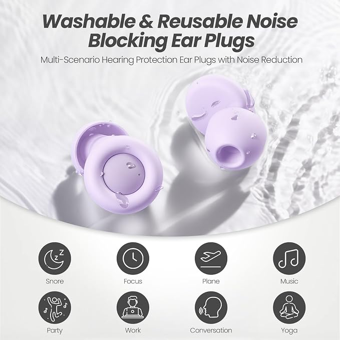 JUSTRVN Ear Plugs for Sleeping,2 Pairs of Noise Reduction Earplug for Concert&Study, Hearing Protection Earplugs -30dB with 4-Size Tips,Reusable Silicone Earplugs for Comfort,Focus and Loud Events