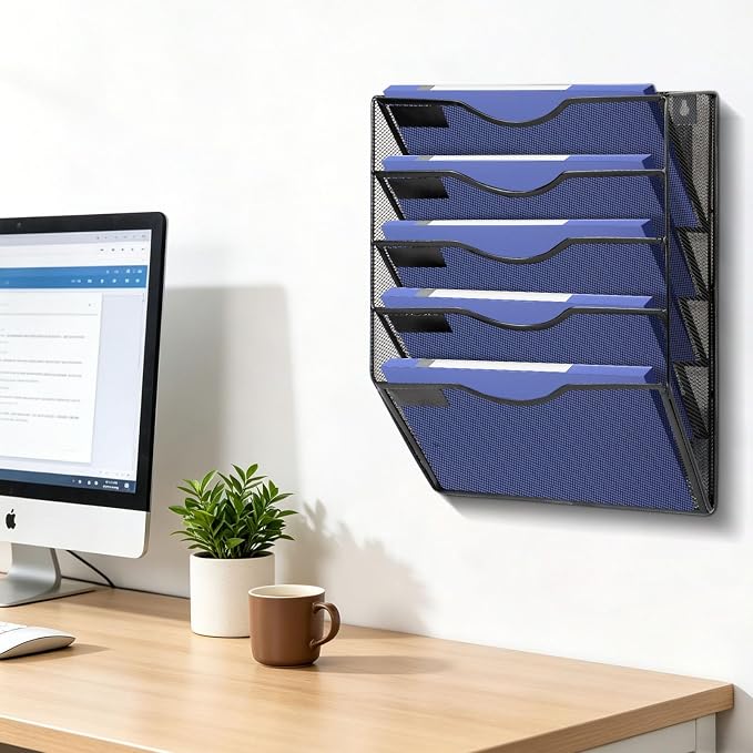 Magnetic File Holder,No Assembly Required & No Drilling,Hanging Magnetic File Organizer,Magnetic Mail Paper Folder Holder for Refrigerator,Whiteboard,File Cabinets (5-Tier)