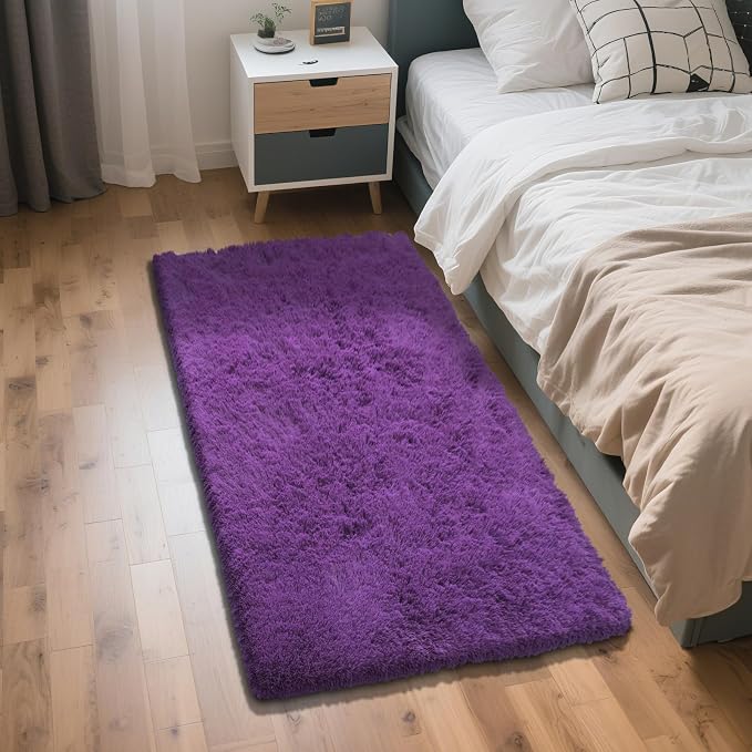 Purple Fluffy Rug Shag Area Rug, 3x5 Area Rugs for Girls Bedroom, Soft Play Mat, Indoor Floor Carpet for Teen, Preppy Dorm, Plush Aesthetic Bedside Rug