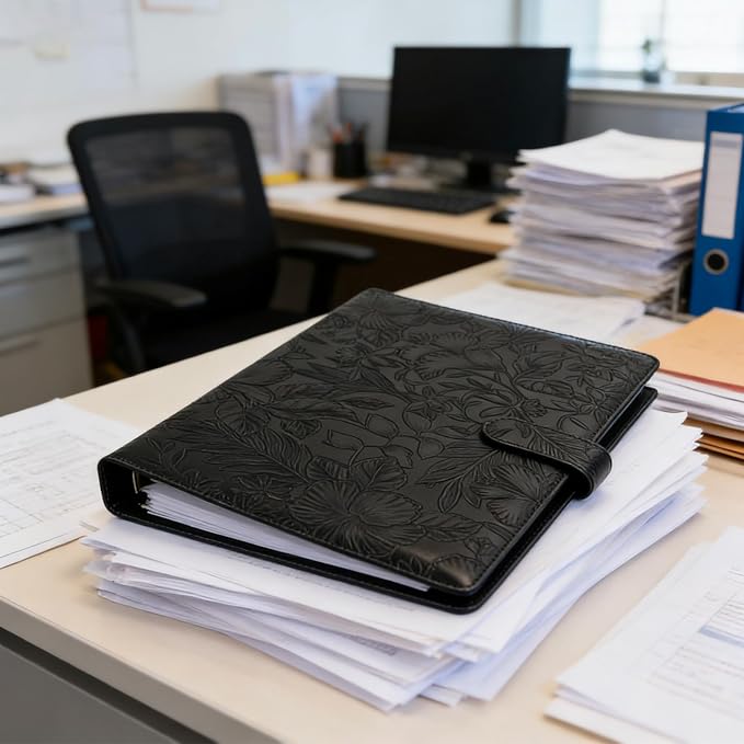 VANRA Padfolio Portfolio Binder Faux Leather Interview Resume Folder with Notepad, Document Organizer Card Holder, Letter-Sized Notepad Portfolio Organizer for Business School Office (Black)