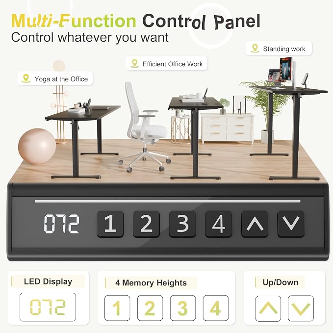 Furmax Electric Standing Desk, 63 x 24 Inches Sit Stand up Desk, Sit Stand Height Adjustable Home Office Desk with 4 Height Position Memory (Black, 63)