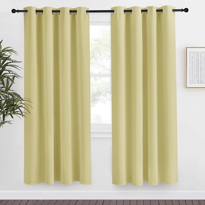 NICETOWN Paler Yellow Blackout Curtain 78 inch Long, W55 x L78, 1 Panel, Thermal Insulated Window Treatment with Grommet Room Darkening Thermal Insulated Panel for Bedroom/Living Room