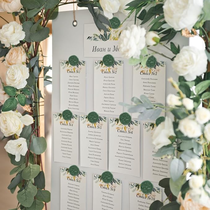 UNIQOOO Wax Seal Stickers - 3D Magnolia Wedding Invitation Envelope Botanical Seal Stickers, 50 Pcs Self- Adhesive Olive Green Sticker, Perfect for Invitation, Christmas, Gift Wrapping, Party