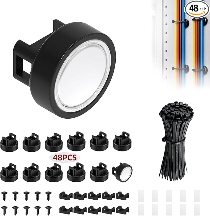 Magnetic Zip Tie Mount, 48 PCS Magnetic Wire Holders, 25 LBS Cable Tie Mount Kit with Adhesive Pads, Screws and Zip Ties for Home, Garage, Office, Workshop, RV and Marine Cable Management