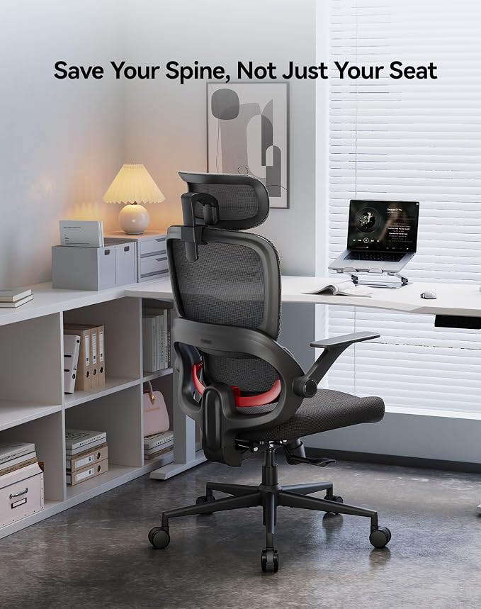 SIHOO B100 SE Office Chair, Soft Memory Foam Desk Chair with Adaptive Lumbar Support & 2D Flip-up Armrests, 135° tilt Computer Chair for Home Office, Black