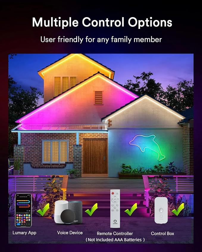 Lumary Smart Neon Rope Light for Outside, RGBAICW Flexible Color Changing Rope Light Waterproof IP65 for Pathway, DIY Scene Mode, RGB&Warm White&Cool White Work with Alexa Google Assistant, 16.4Ft