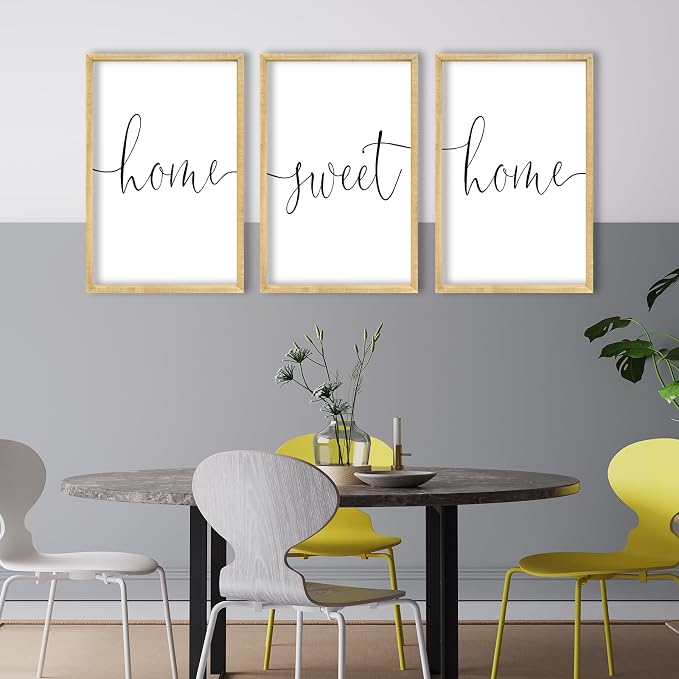 RLWangChao Home Sweet Home Sign Set of 3 Wall Art Decor 16"X11" Vintage Bedroom Above Bed Minimalist Modren Living Room Wooden Framed Warm And Cozy Family Wall Hanging Decoration (Wood)