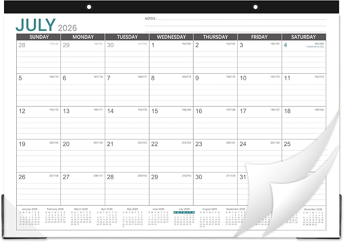 2026-2027 Desk Calendar - Desk Calendar 2026-2027, 17"x12" Desktop Calendar, Jul. 2026 - Dec. 2027, Corner Protectors, Large Ruled Blocks