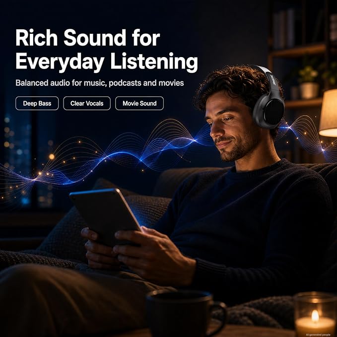 Hybrid Active Noise Cancelling Headphones, Bluetooth 6.0 Over Ear Headphones,120H Battery Fast Charging, Hi-Res Audio, Transparency Mode, Deep Bass, Memory Foam Comfort Fit for Travel Office Home