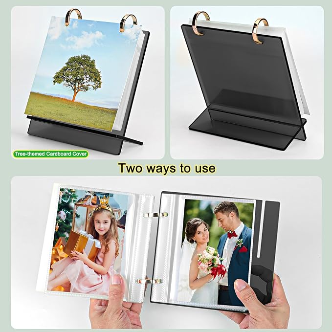 4x6 Desk Photo Album Standing Photo Collection Book for Desktop Acrylic 4x6 Flip Photo Album on Stand