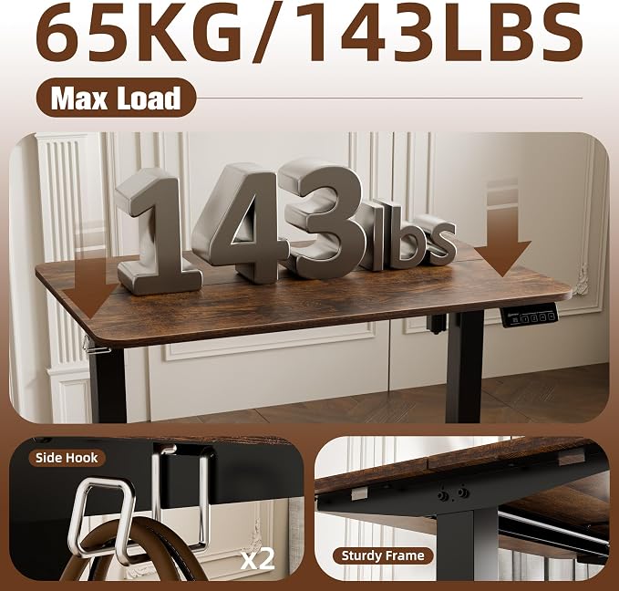 Small Standing Desk,35"x24" Height Adjustable Sit-Stand Home Office, Brown | Electric Adjustable Standing Desk, Sit to Stand Computer Office Desk with Splice Board, Memory Preset, Lifts 28.7''-46.5"