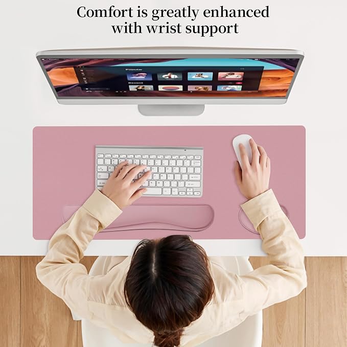 Mouse Pad and Keyboard Wrist Rest, 3-in-1 Keyboard and Mouse Pad Set, Ergonomic Wrist Rest for Computer Keyboards, Non-Slip Desk Mat Protector for Women (Purple Pink, 27.6" X 13.8")