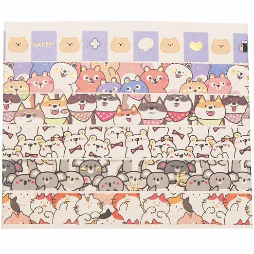 Cute Pets Washi Tape Set 18 Rolls Skinny Gold Embellishment Decorative Masking Tapes for Arts, DIY Crafts, Journals, Planners, Scrapbook, Wrapping (Puppies) (Puppies)