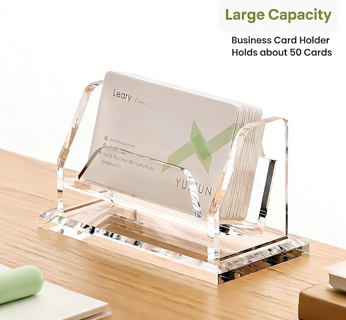 YUXUN Business Card Holder for Desk, Acrylic Business Card Display Stand with 1 Slot, Office Desk Accessories for Man &Woman,50 Cards Capcity, Clear