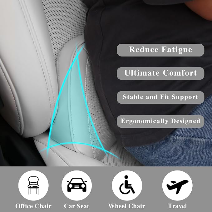 Car Lumbar Support Pillow for Driving Seat, White, 1 Pack | Leather Memory Foam Lumbar Cushion for Lower Back Pain Relief, Universal Back Support for Driving, Home & Office Chairs