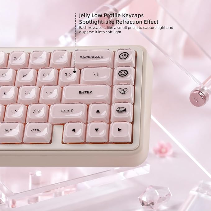 Womier Low Profile Keycaps, Jelly Pink Keycaps, Shine Through Key caps | 127 Keys Custom Keycaps for Mechanical Keyboard 60% 65% 75% 80% 100% Cherry Gateron MX Switches