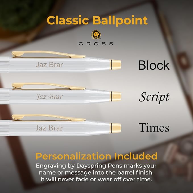 Cross Classic Century Medalist Engraved Ballpoint Pen, Chrome with 23K Gold Trim, Slim Twist-Action, Personalized Gift for Graduation, New Job, Retirement, Career Advancement, Gift Box Included