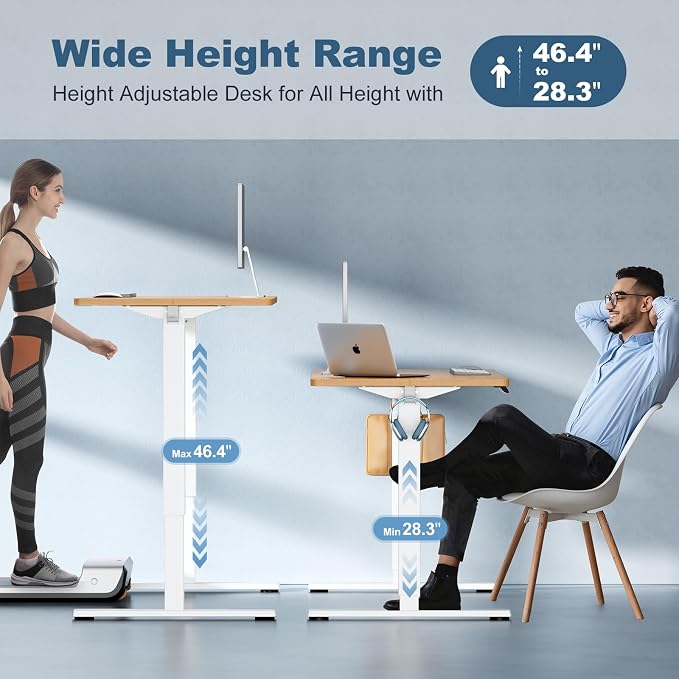 DUMOS 40 Inch Electric Standing Desk Height Adjustable, Sit to Stand Up Computer Workstations Work PC Table Home Office Study Writing Gaming Desks with Memory Presets for Walking Pad, Bedroom, Oak