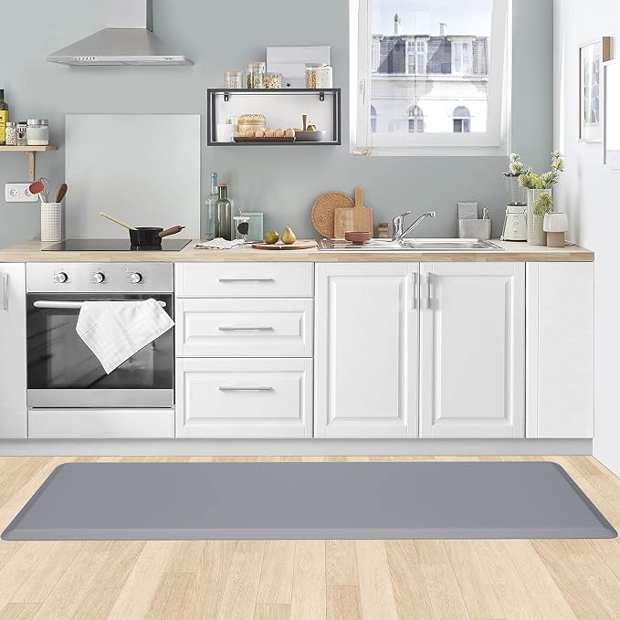 KitchenClouds Kitchen Mat Cushioned Anti Fatigue Kitchen Rug 17.3"x60" Water Resistant Non Slip Kitchen Rugs and Mats Standing Desk Mat Comfort Floor Mats for Kitchen House Sink Office (Grey)