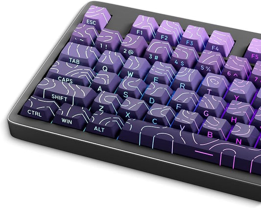 133 Aesthetic Shine Through PBT Keycaps, Purple Gradient, Long Lasting & No Fade, Modern Topographic Keycaps for Mechanical Keyboard - Ergonomic (Doubleshot, MX, Fit All Layout,Cherry)