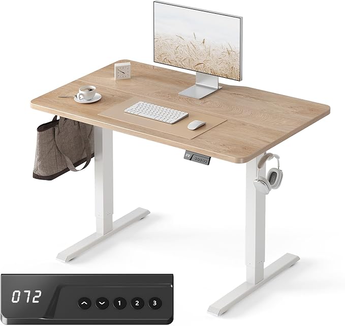 FEZIBO Electric Standing Desk, Height Adjustable Stand up Desk, 40 x 24 Inches Sit Stand Home Office Desk, Computer Desk, Maple