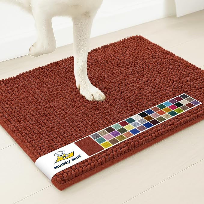 Muddy Mat® | Super Absorbent Door Mat Indoor, Microfiber Quick Dry Chenille Entryway Rug, Non-Slip Front Door Mat, Indoor Mats for Entryway, Machine Washable Pet Rug, Brick Red 19" x 30"