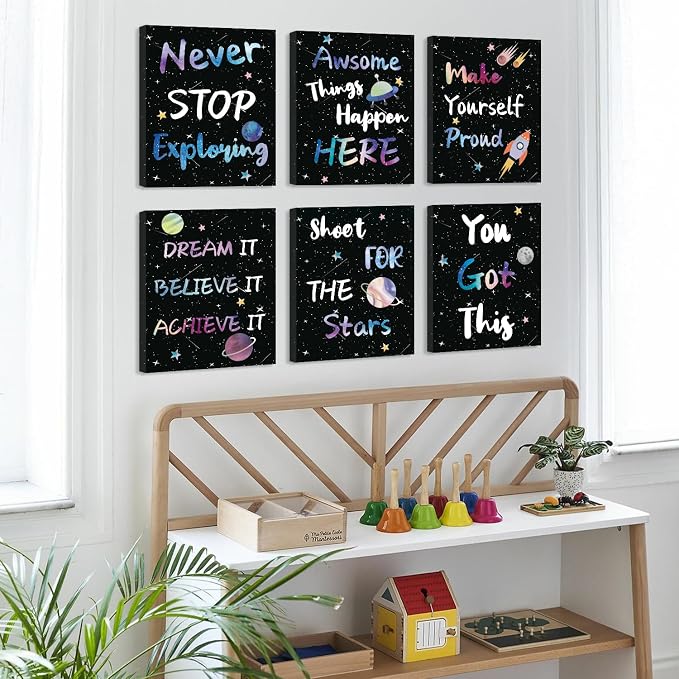 CHDITB Outer Space Framed Canvas Wall Art, Universe Theme Artwork, Inspirational Quote Wall Decor, Stellar Sky Poster, Galaxy Universe Art Prints For Kids Room, Boy Bedroom Classroom Decor(8X10 Inch)