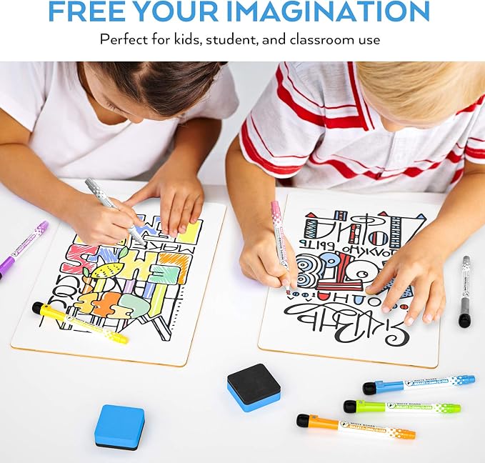 Nicpro Small Dry Erase Lapboard, 2 Pack Small White Board 12''x 16'' Mini White Board Double Sided with 8 Water-Based Pen, Portable Whiteboards for Kids Students Teachers Classroom Homeschool Supplies
